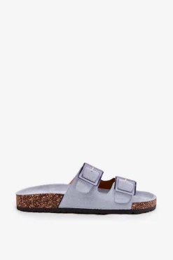 Sale Boto Klapki Damskie Z Klamrami Na Korkowej Podeszwie e Sercele Niebieski