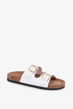 Clearance Evento Klapki Damskie Z Klamrami Z Eko Skóry Białe Iskira Biały