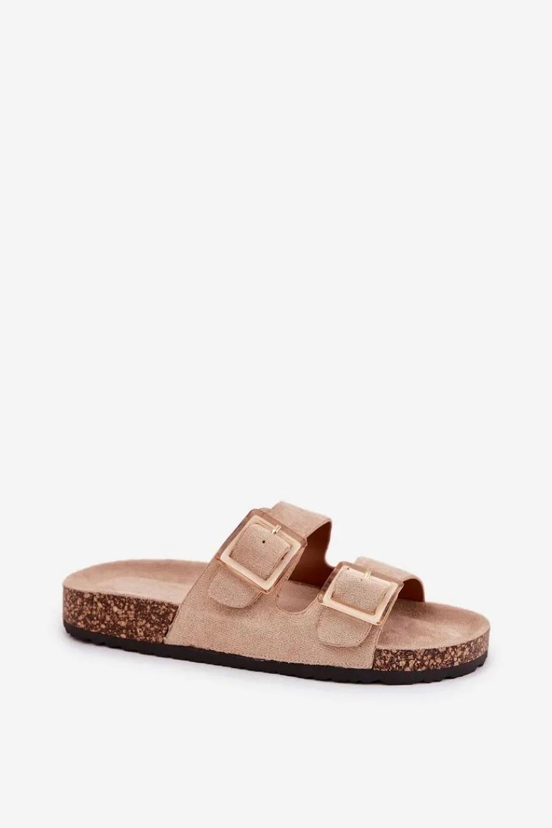 Klapki Korkowe|Klapki Na Platformie>Boto Klapki Damskie Z Klamrami Na Korkowej Podeszwie Beżowe Sercele Beżowy