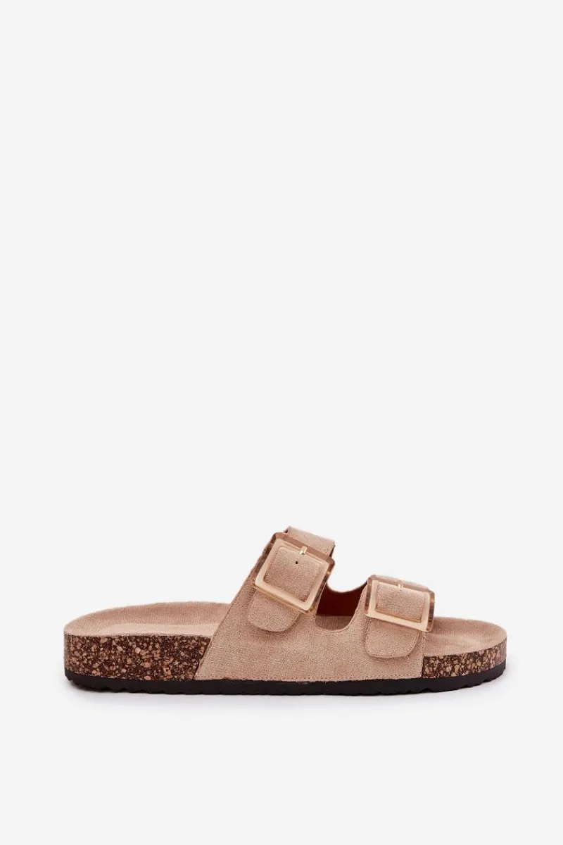 Klapki Korkowe|Klapki Na Platformie>Boto Klapki Damskie Z Klamrami Na Korkowej Podeszwie Beżowe Sercele Beżowy