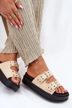 Klapki Na Platformie|Klapki Damskie Klasyczne>Boto Klapki Damskie Z Klamrami Na Platformie Beżowe Nilatha Beżowy