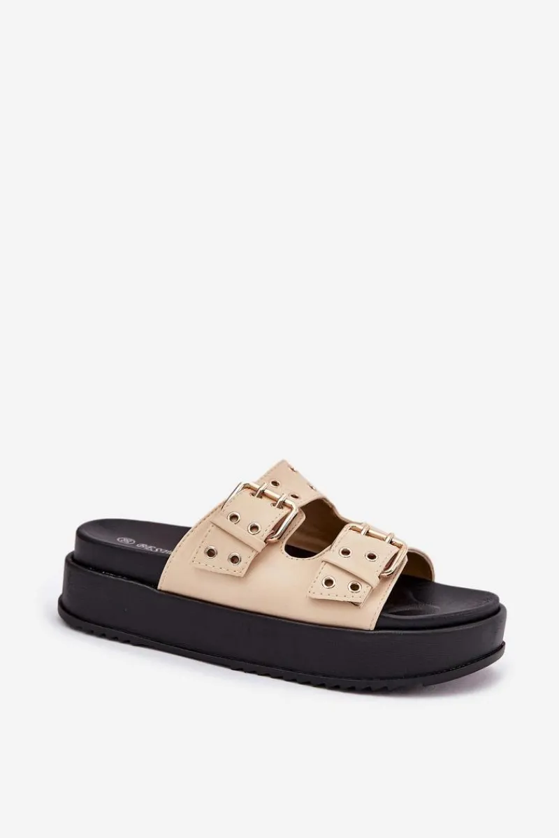 Klapki Na Platformie|Klapki Damskie Klasyczne>Boto Klapki Damskie Z Klamrami Na Platformie Beżowe Nilatha Beżowy