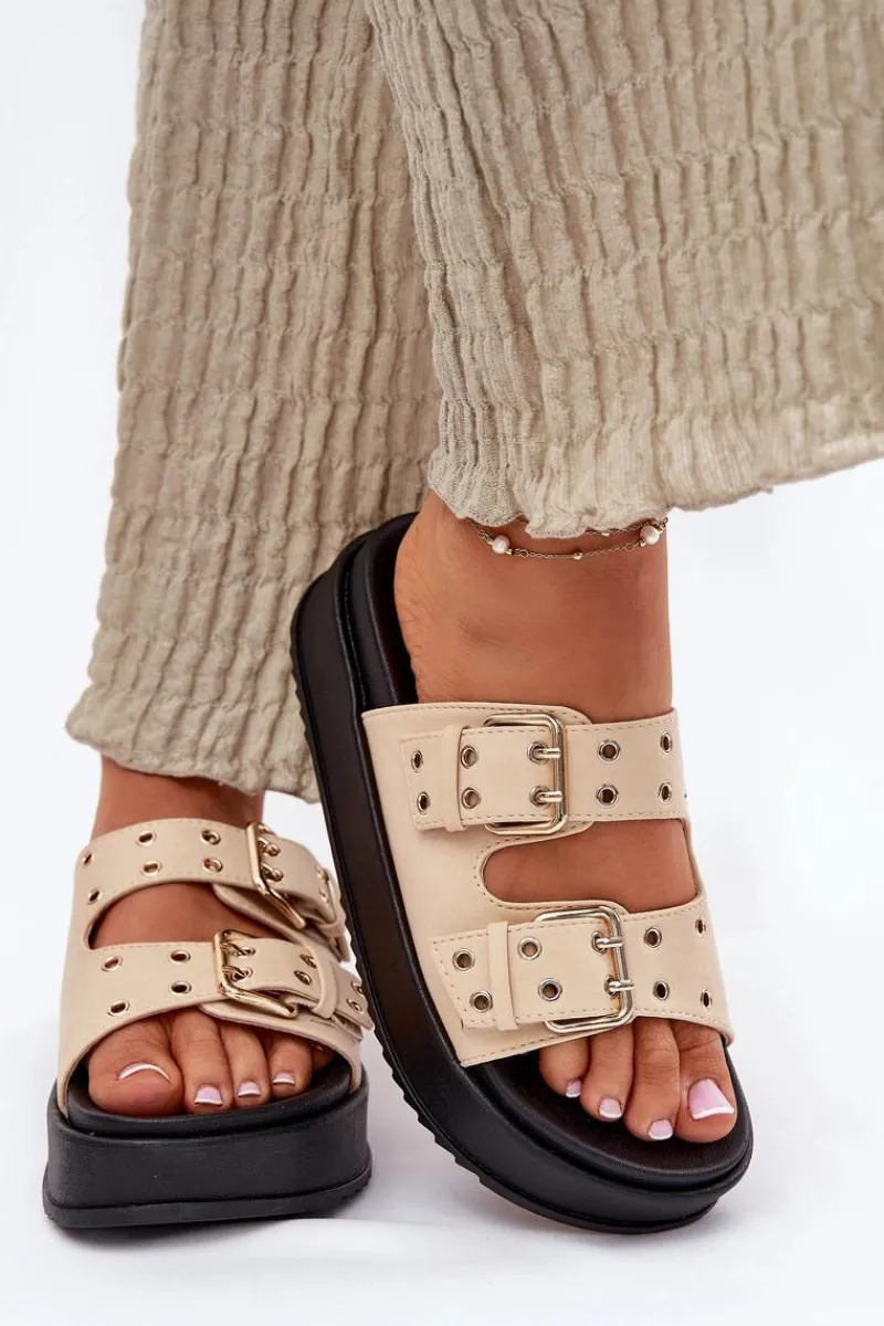 Klapki Na Platformie|Klapki Damskie Klasyczne>Boto Klapki Damskie Z Klamrami Na Platformie Beżowe Nilatha Beżowy