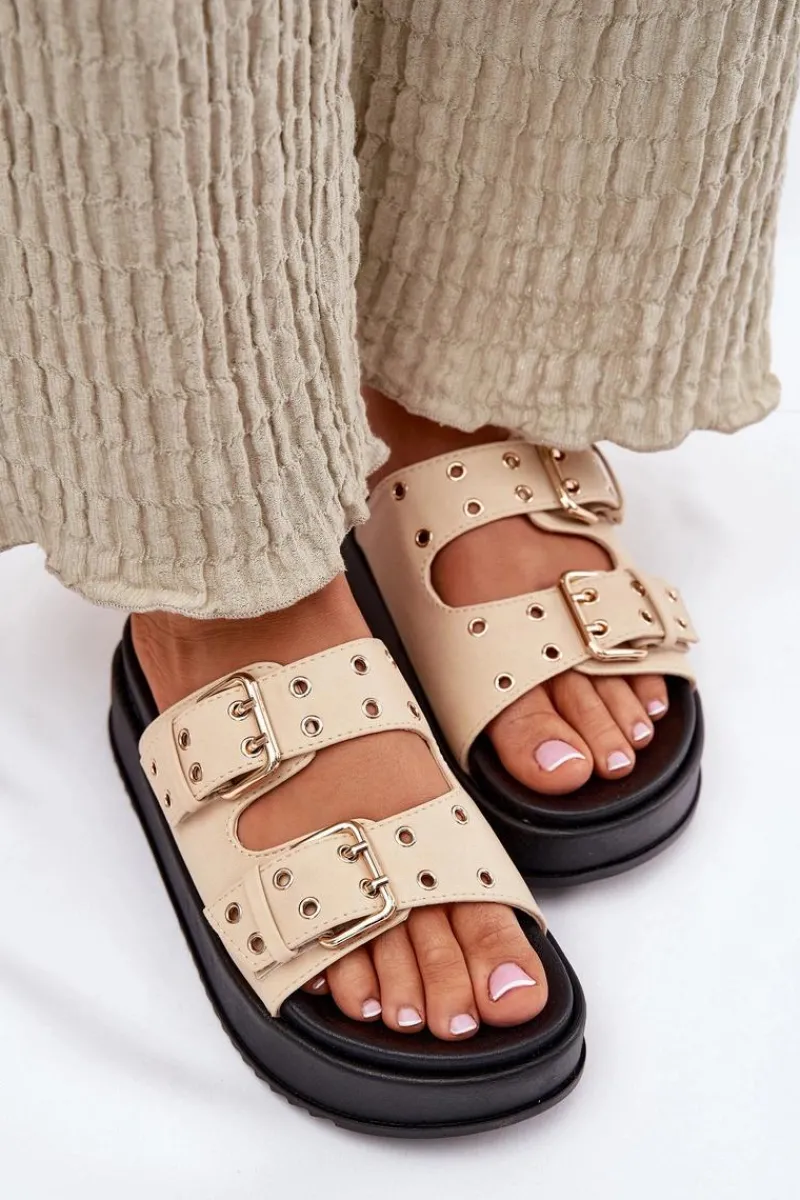 Klapki Na Platformie|Klapki Damskie Klasyczne>Boto Klapki Damskie Z Klamrami Na Platformie Beżowe Nilatha Beżowy