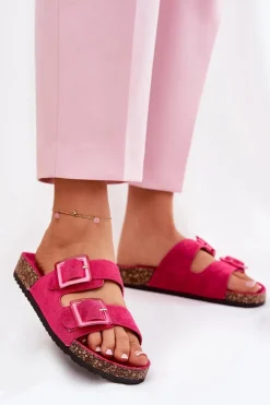 Klapki Korkowe|Klapki Na Platformie>Boto Klapki Damskie Z Klamrami Na Korkowej Podeszwie Fuksja Sercele Różowy