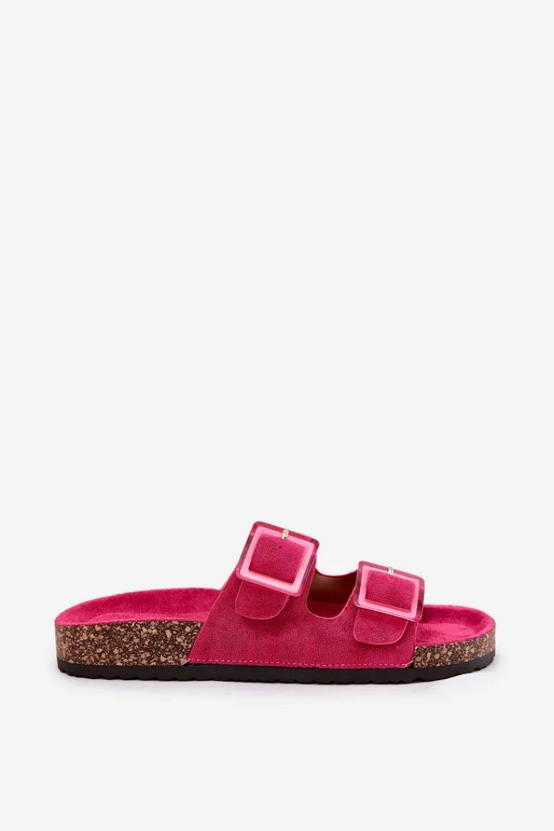 Klapki Korkowe|Klapki Na Platformie>Boto Klapki Damskie Z Klamrami Na Korkowej Podeszwie Fuksja Sercele Różowy