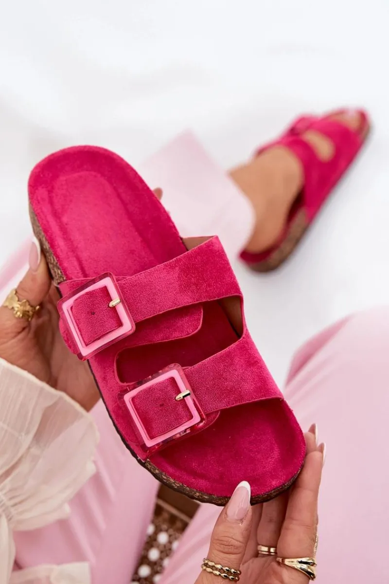 Klapki Korkowe|Klapki Na Platformie>Boto Klapki Damskie Z Klamrami Na Korkowej Podeszwie Fuksja Sercele Różowy