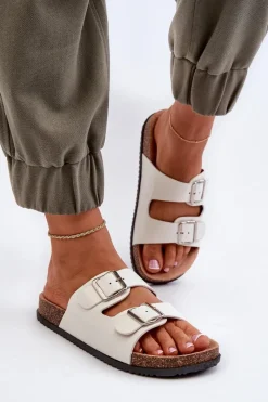 New Klapki Damskie Z Klamrami Białe Oliena Damskie Klapki Korkowe|Klapki Damskie Klasyczne