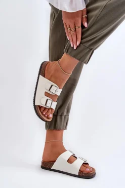 New Klapki Damskie Z Klamrami Białe Oliena Damskie Klapki Korkowe|Klapki Damskie Klasyczne