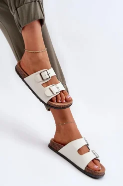 New Klapki Damskie Z Klamrami Białe Oliena Damskie Klapki Korkowe|Klapki Damskie Klasyczne