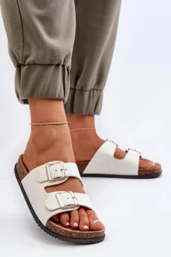 New Klapki Damskie Z Klamrami Białe Oliena Damskie Klapki Korkowe|Klapki Damskie Klasyczne