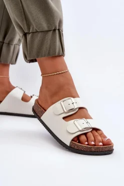 New Klapki Damskie Z Klamrami Białe Oliena Damskie Klapki Korkowe|Klapki Damskie Klasyczne