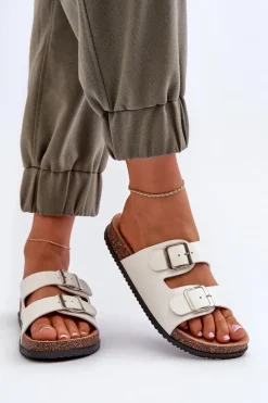 New Klapki Damskie Z Klamrami Białe Oliena Damskie Klapki Korkowe|Klapki Damskie Klasyczne