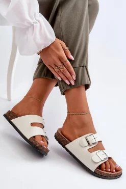 New Klapki Damskie Z Klamrami Białe Oliena Damskie Klapki Korkowe|Klapki Damskie Klasyczne