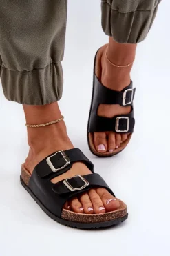 Klapki Korkowe|Klapki Damskie Klasyczne>Boto Klapki Damskie Z Klamrami Czarne Oliena Czarny