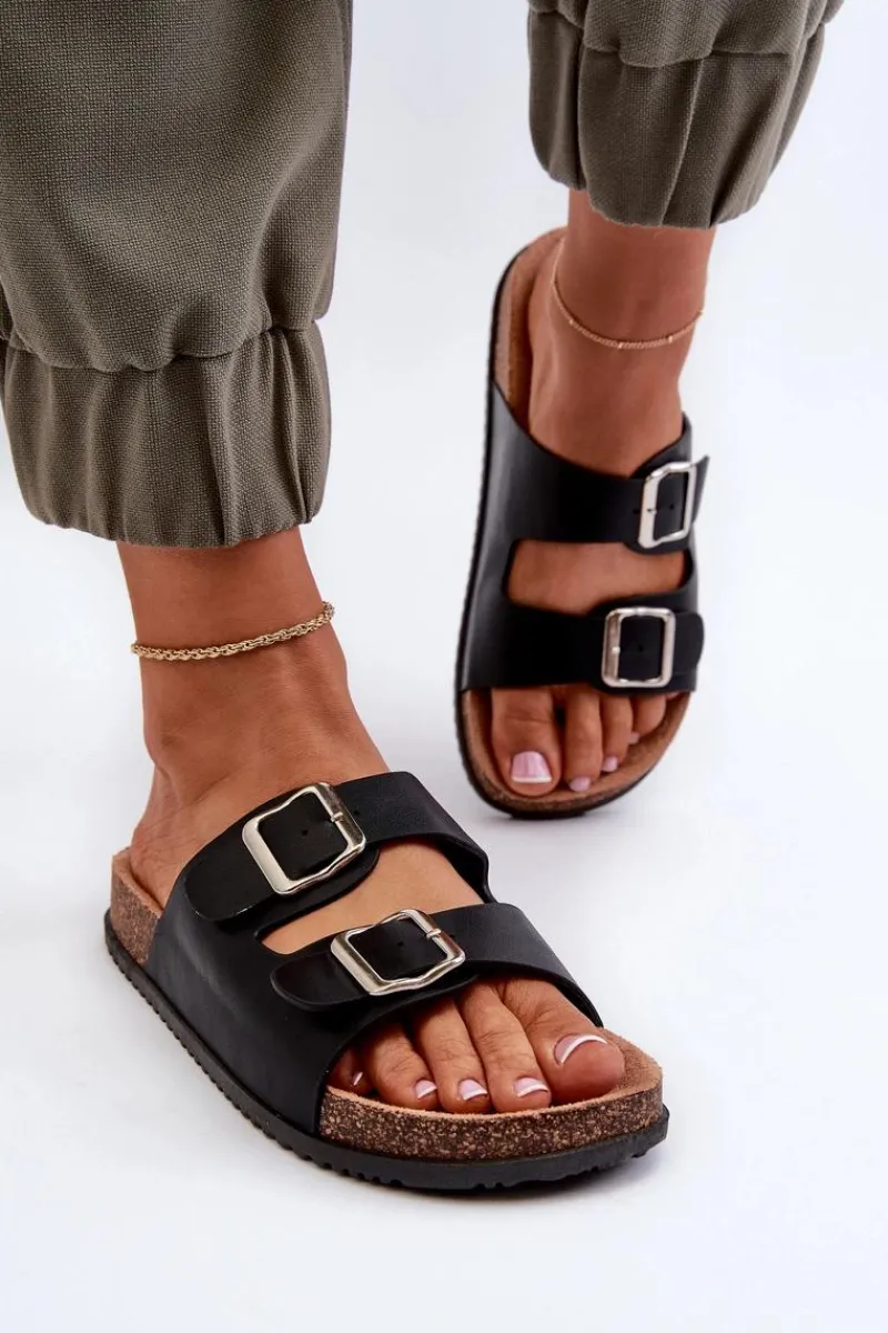 Klapki Korkowe|Klapki Damskie Klasyczne>Boto Klapki Damskie Z Klamrami Czarne Oliena Czarny