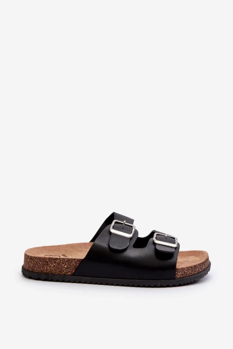 Klapki Korkowe|Klapki Damskie Klasyczne>Boto Klapki Damskie Z Klamrami Czarne Oliena Czarny