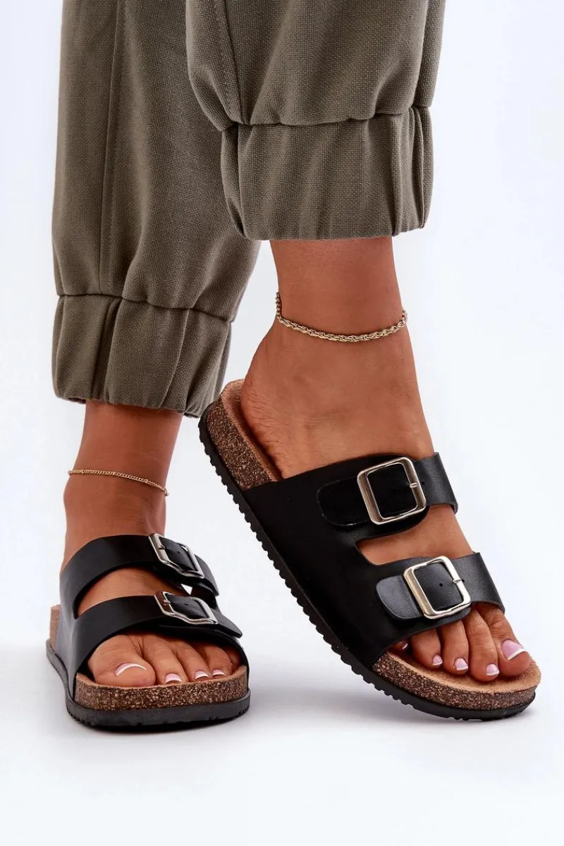 Klapki Korkowe|Klapki Damskie Klasyczne>Boto Klapki Damskie Z Klamrami Czarne Oliena Czarny