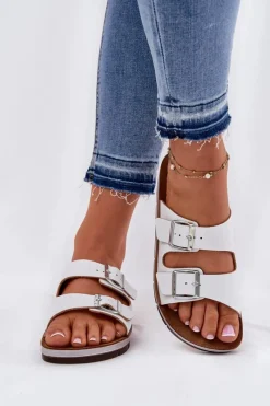 Online Klapki Damskie Z Klamrami CP000042 Białe Damskie Klapki Damskie Klasyczne