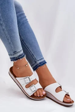 Online Klapki Damskie Z Klamrami CP000042 Białe Damskie Klapki Damskie Klasyczne