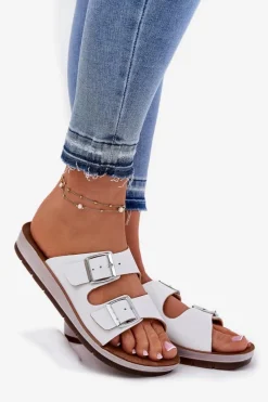 Online Klapki Damskie Z Klamrami CP000042 Białe Damskie Klapki Damskie Klasyczne