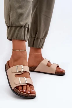 New Boto Klapki Damskie Z Klamrami Beżowe Oliena Beżowy