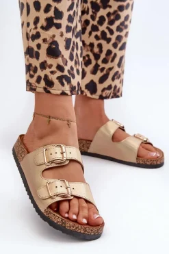 Discount Klapki Damskie Z Klamrami Złote Fronila Damskie Klapki Damskie Klasyczne