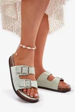 Hot Boto Klapki Damskie Z Klamrami Miętowe Oliena Zielony