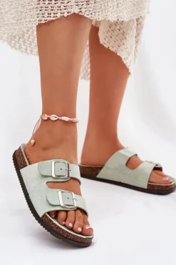 Hot Boto Klapki Damskie Z Klamrami Miętowe Oliena Zielony