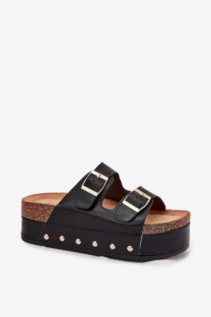 Clearance Klapki Damskie Z Klamrami Na Masywnej Platformie Czarne Odisene Damskie Klapki Korkowe|Klapki Na Platformie