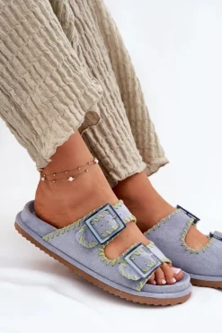 Best Klapki Damskie Z Klamrami I Ozdobnym Obszyciem e Visley Damskie Klapki Na Platformie|Klapki Damskie Klasyczne