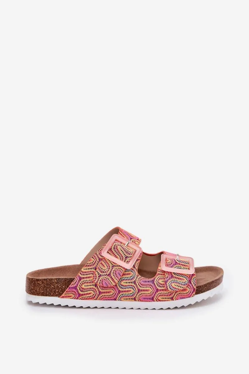 New Klapki Damskie Z Klamrami I Brokatem S.Barski RB51-006 Pomarańczowe Damskie Klapki Korkowe|Klapki Na Platformie