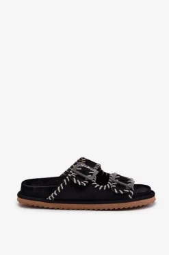 Clearance Boto Klapki Damskie Z Klamrami I Ozdobnym Obszyciem Czarne Visley Czarny