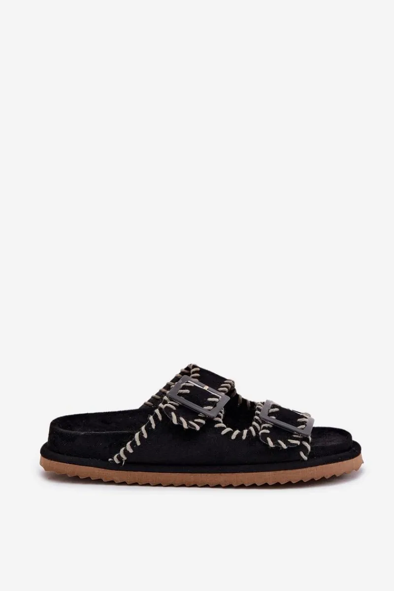 Clearance Boto Klapki Damskie Z Klamrami I Ozdobnym Obszyciem Czarne Visley Czarny