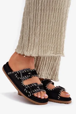 Clearance Boto Klapki Damskie Z Klamrami I Ozdobnym Obszyciem Czarne Visley Czarny