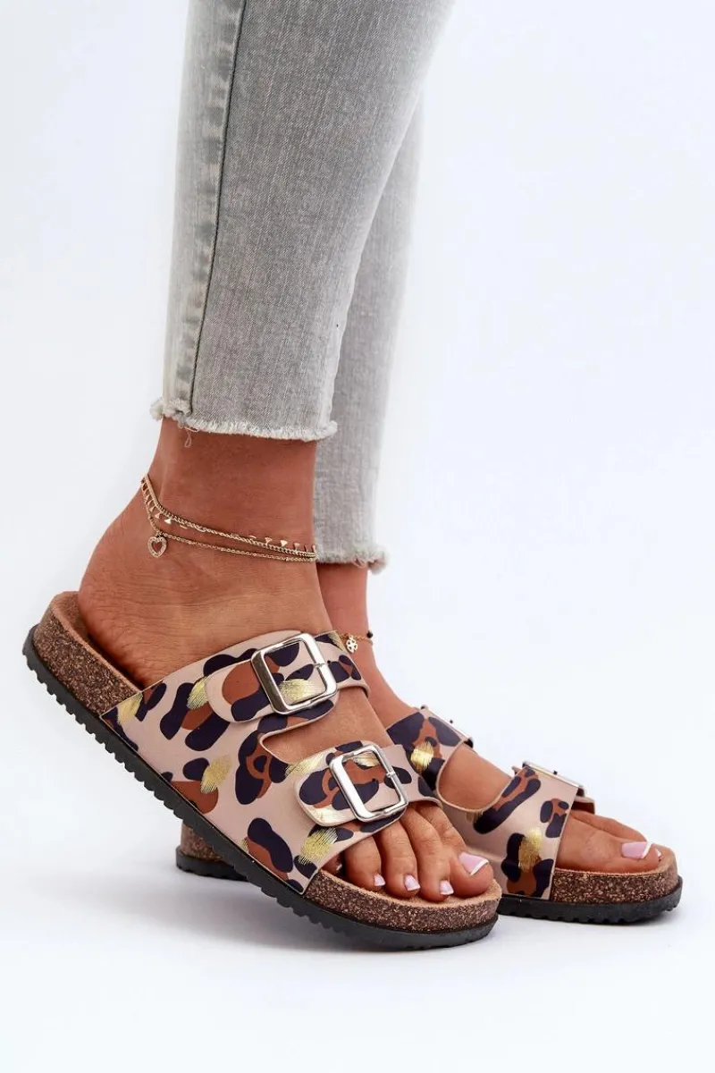 New Boto Klapki Damskie Z Klamrami Beżowo-Brązowe Oliena