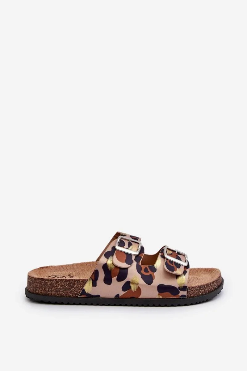 New Boto Klapki Damskie Z Klamrami Beżowo-Brązowe Oliena