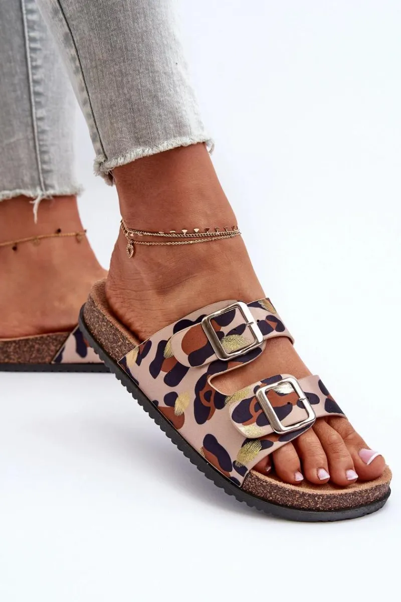 New Boto Klapki Damskie Z Klamrami Beżowo-Brązowe Oliena