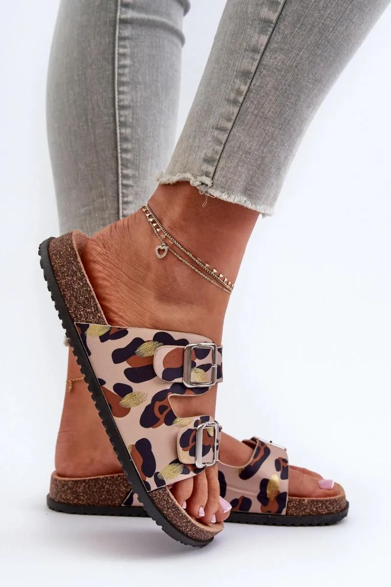 New Boto Klapki Damskie Z Klamrami Beżowo-Brązowe Oliena