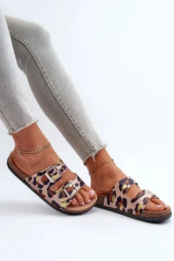 New Boto Klapki Damskie Z Klamrami Beżowo-Brązowe Oliena