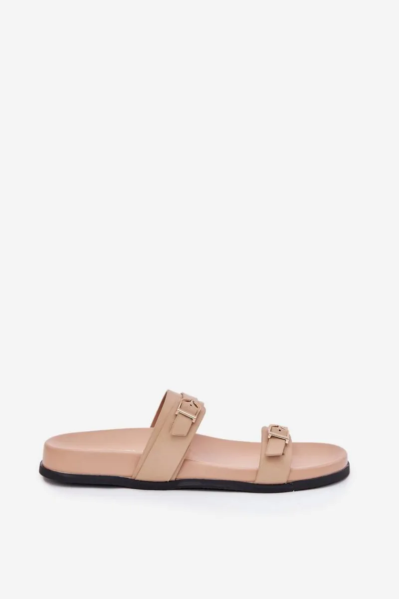 Best Boto Klapki Damskie Z Klamrami Beżowe Brinella Beżowy