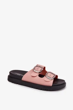 Online Boto Klapki Damskie Z Klamrami Na Platformie Różowe Elamas Różowy