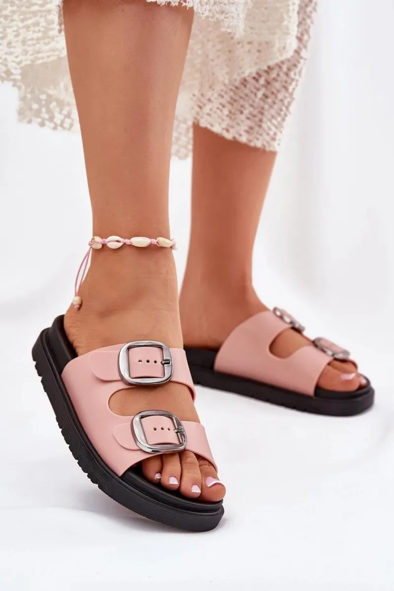 Online Boto Klapki Damskie Z Klamrami Na Platformie Różowe Elamas Różowy