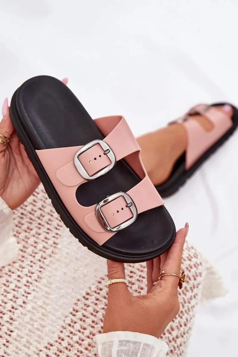 Online Boto Klapki Damskie Z Klamrami Na Platformie Różowe Elamas Różowy