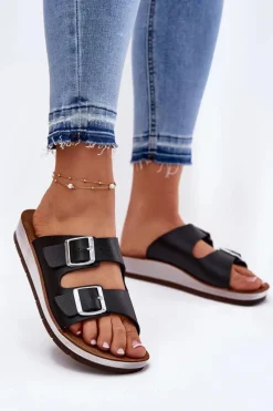 Klapki Damskie Z Klamrami CP000042 Czarne Damskie Klapki Damskie Klasyczne