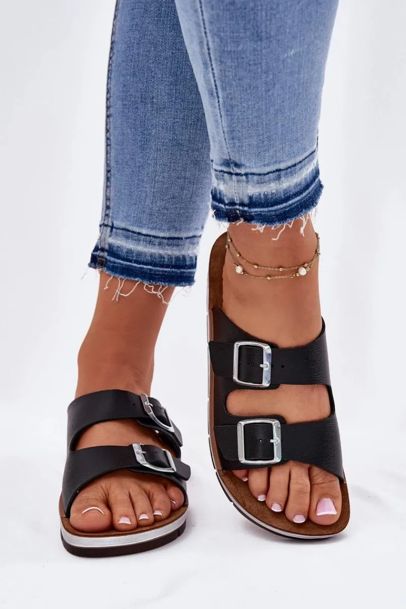 Klapki Damskie Z Klamrami CP000042 Czarne Damskie Klapki Damskie Klasyczne