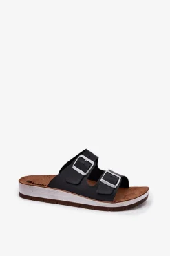 Klapki Damskie Z Klamrami CP000042 Czarne Damskie Klapki Damskie Klasyczne