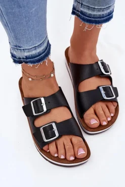 Klapki Damskie Z Klamrami CP000042 Czarne Damskie Klapki Damskie Klasyczne