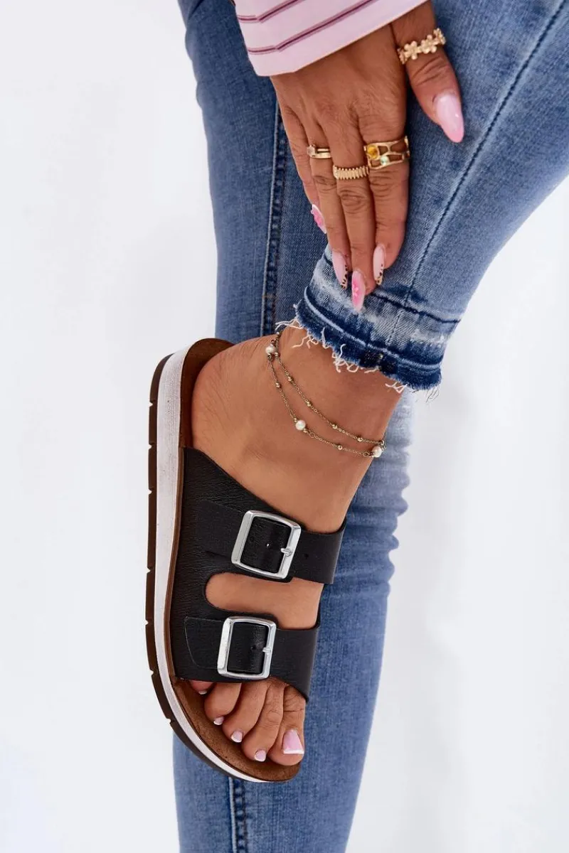 Klapki Damskie Z Klamrami CP000042 Czarne Damskie Klapki Damskie Klasyczne