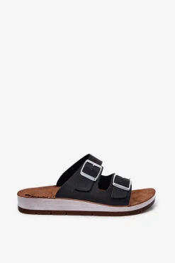 Klapki Damskie Z Klamrami CP000042 Czarne Damskie Klapki Damskie Klasyczne